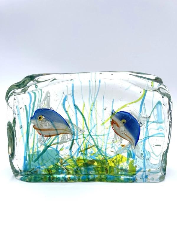 1950s Murano Art Glass Block Aquarium BARBINI For CENEDESE Large w/base Light - 3