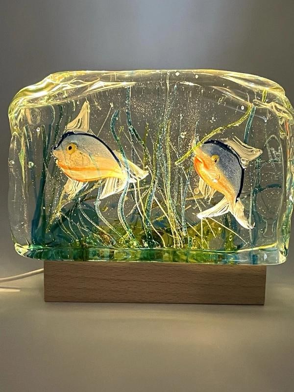 1950s Murano Art Glass Block Aquarium BARBINI For CENEDESE Large w/base Light - 4