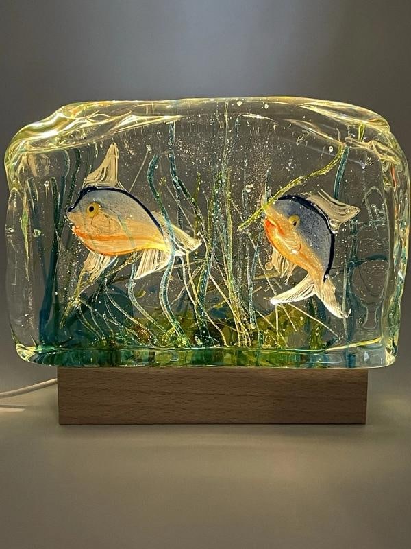 1950s Murano Art Glass Block Aquarium BARBINI For CENEDESE Large w/base Light - 9