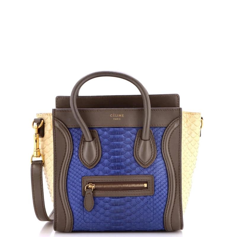 Celine Tricolor Luggage Bag Python and Leather Nano: Accessories: With Strap Measurements: Handle Drop 2.5", Height 8", Width 8", Depth 4", Strap Drop 22.5". Condition: Pre-owned - Good,Brand: Celine,Exterior Material: Exotic, Leather,Style: Totes,Exter