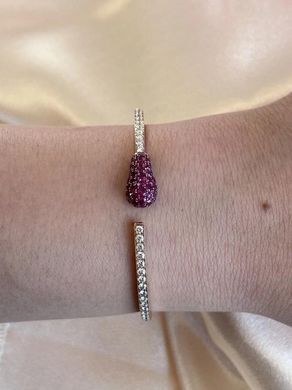Vintage Ruby & Diamond Jacob & Co Match Cuff Bracelet In 18K Rose Gold - 2