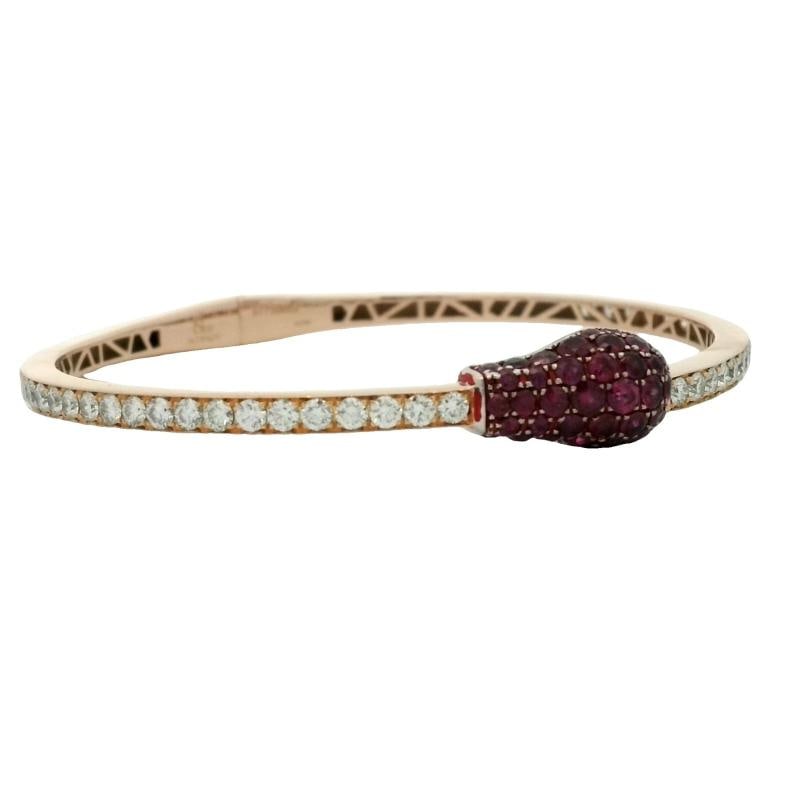 Vintage Ruby & Diamond Jacob & Co Match Cuff Bracelet In 18K Rose Gold - 7