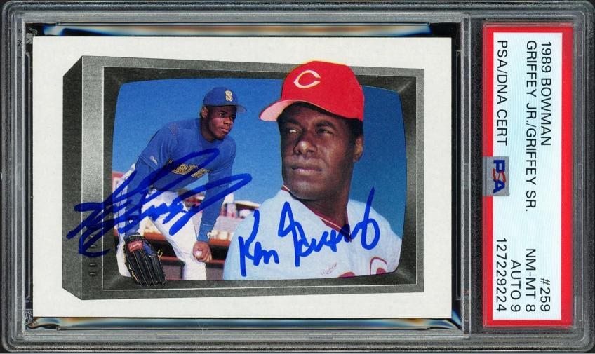 Ken Griffey Jr. & Sr. Signed 1989 Bowman RC 259 PSA 8 Auto Mint 9 PSA/DNA (1 of 2)