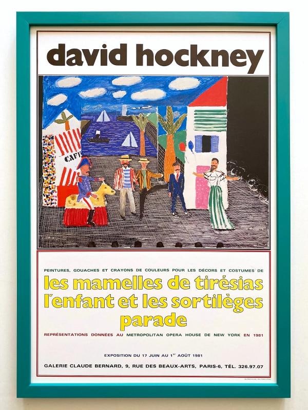 DAVID HOCKNEY RARE 1981 POP ART LITHOGRAPH PRINT FRAMED PARIS EXHIBITION POSTER (1 of 12)