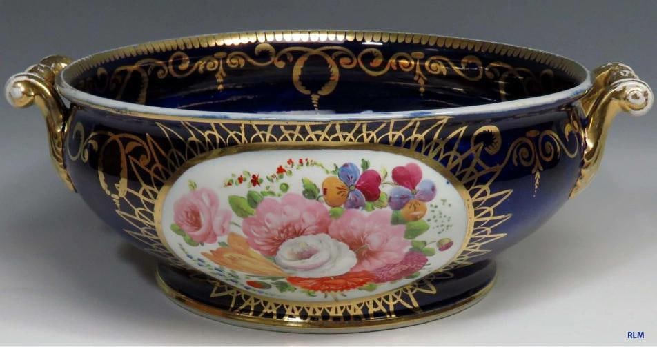 Beautiful 1750's-1770's Antique French/English Porcelain Blue Flower Bowl: The bowl was made between the 1750's-1770's. The bowl is in good condition. There are no repairs and no problems. Height: about 4 ÃÂ½ inches Diameter: 10 ÃÂ¼ inches Low