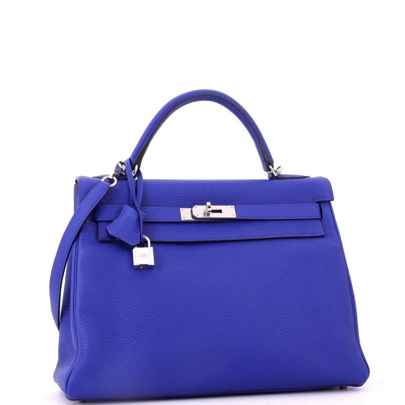 Hermes Kelly Handbag Blue Togo with Palladium Hardware 32 - 2