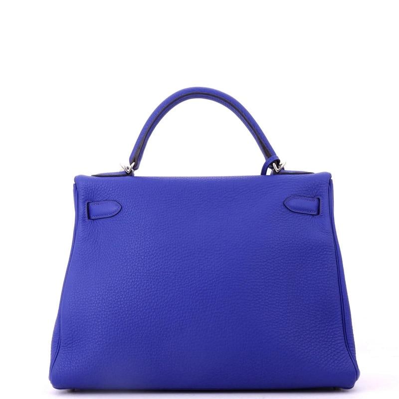 Hermes Kelly Handbag Blue Togo with Palladium Hardware 32 - 3