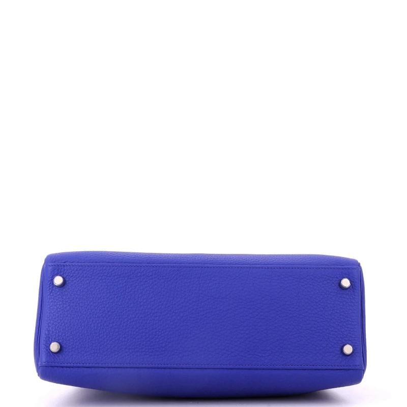 Hermes Kelly Handbag Blue Togo with Palladium Hardware 32 - 4
