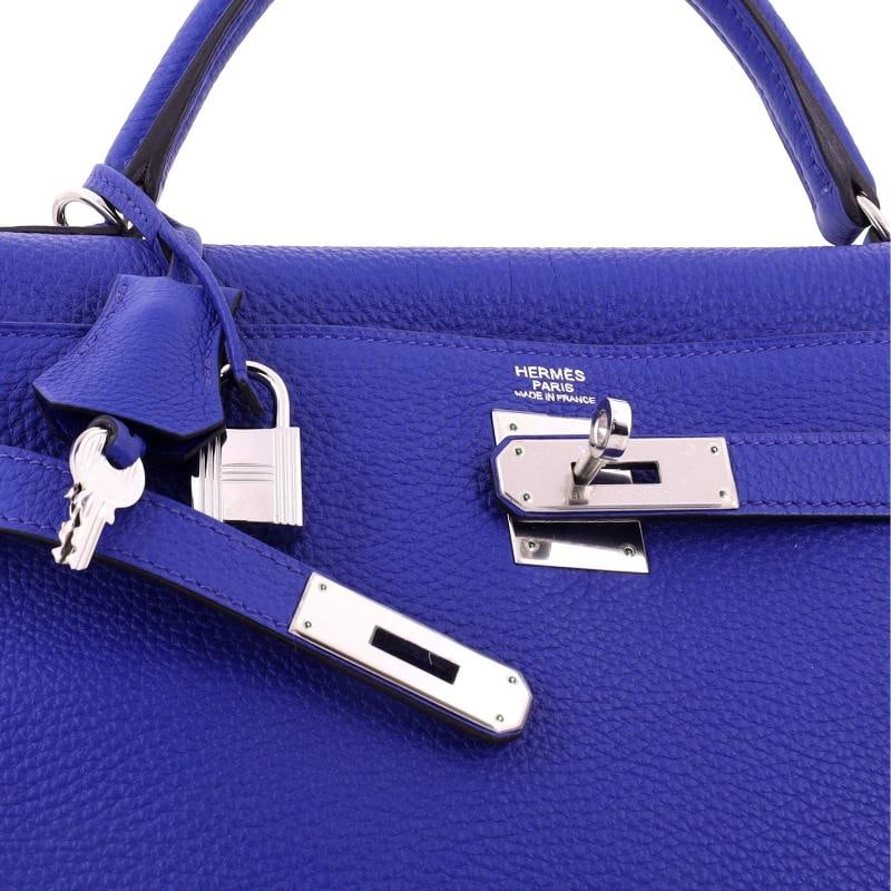Hermes Kelly Handbag Blue Togo with Palladium Hardware 32 - 6