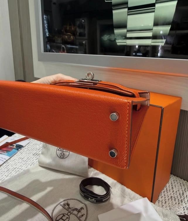 Unworn Hermes Mini Kelly 20 Verso Feu Orange Chevre Mysore Palladium Y Stamp - 10
