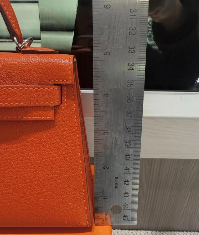 Unworn Hermes Mini Kelly 20 Verso Feu Orange Chevre Mysore Palladium Y Stamp - 16