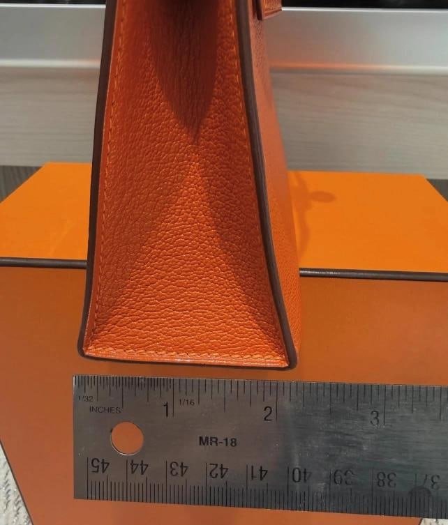 Unworn Hermes Mini Kelly 20 Verso Feu Orange Chevre Mysore Palladium Y Stamp - 17