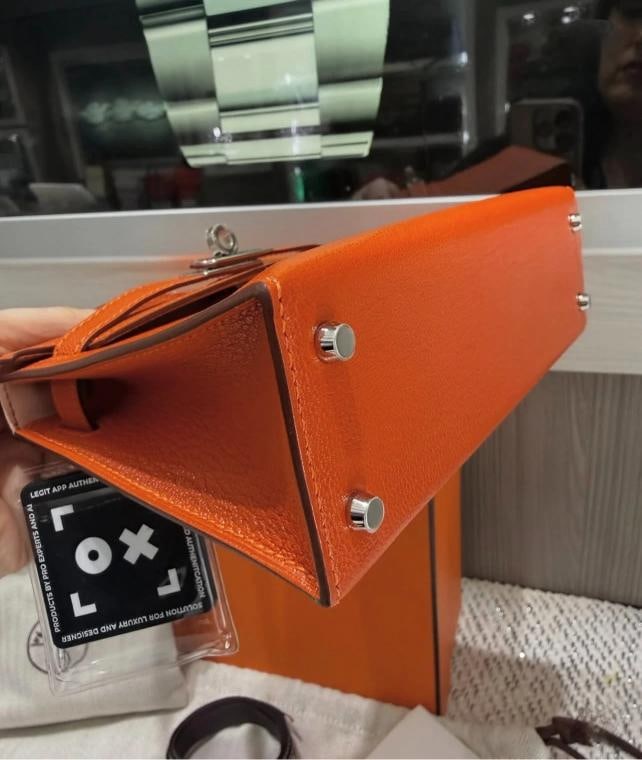 Unworn Hermes Mini Kelly 20 Verso Feu Orange Chevre Mysore Palladium Y Stamp - 9