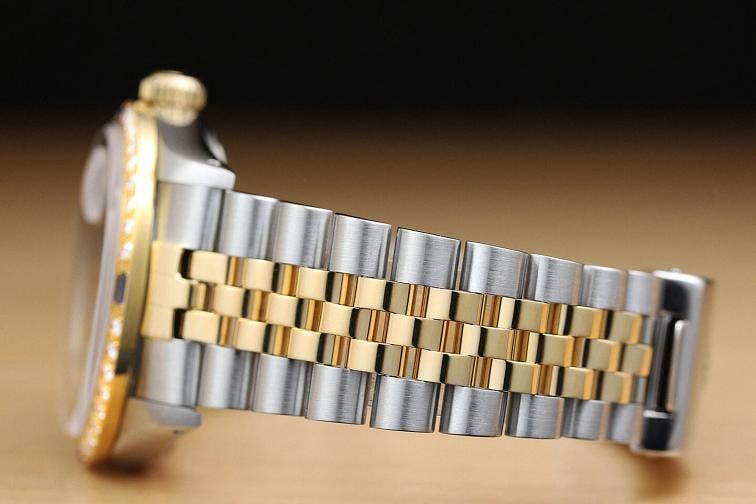 ROLEX MENS DATEJUST 16013 BLUE VIGNETTE SAPPHIRE DIAMOND 18K GOLD STEEL WATCH - 5