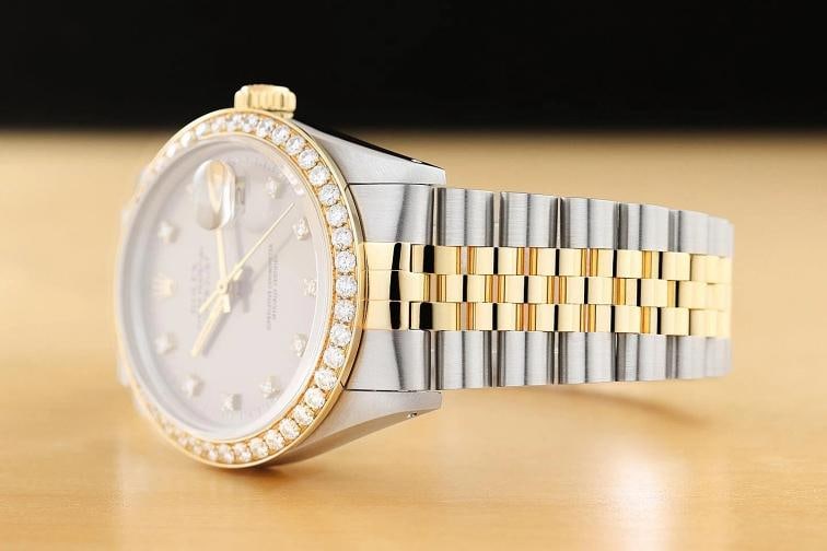 ROLEX DATEJUST 16233 GRAY FACTORY DIAMOND 1.6 CT BEZEL 18K GOLD STEEL WATCH - 4