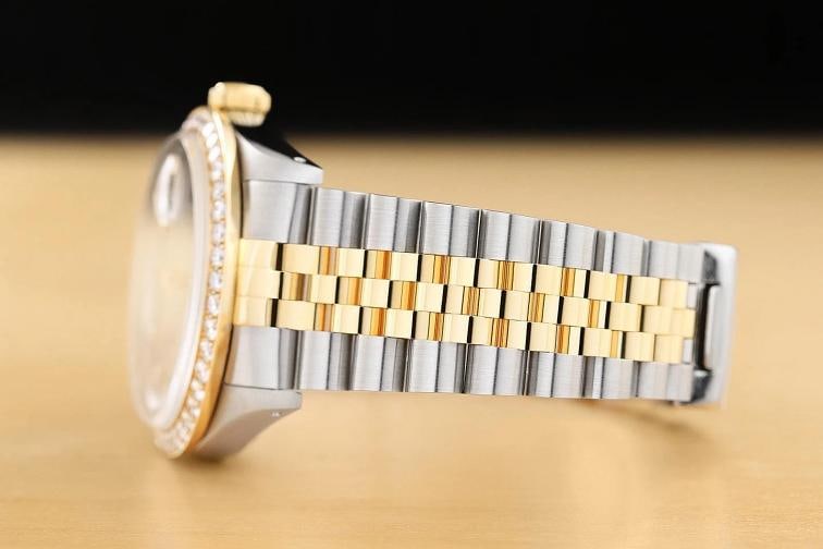 ROLEX DATEJUST 16233 GRAY FACTORY DIAMOND 1.6 CT BEZEL 18K GOLD STEEL WATCH - 5