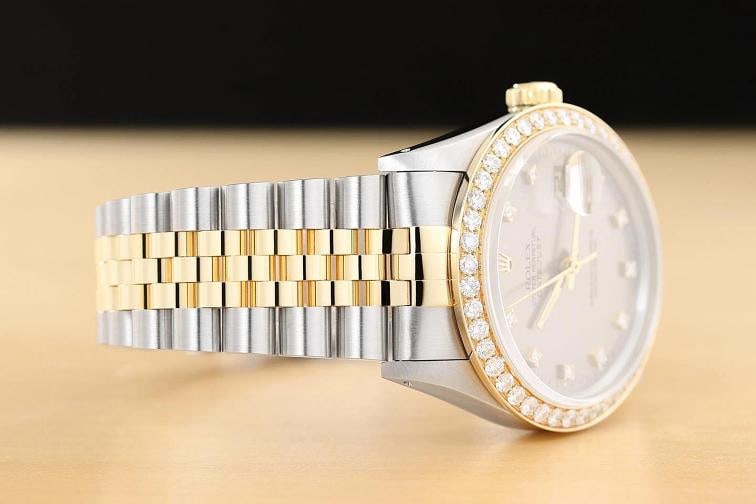 ROLEX DATEJUST 16233 GRAY FACTORY DIAMOND 1.6 CT BEZEL 18K GOLD STEEL WATCH - 7