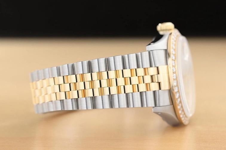 ROLEX DATEJUST 16233 GRAY FACTORY DIAMOND 1.6 CT BEZEL 18K GOLD STEEL WATCH - 8