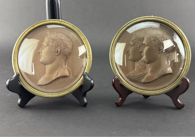 Pair 1800s French Bronze Patinated Lead Napoleon Marie Louise Medals, Andrieu (1 of 10)