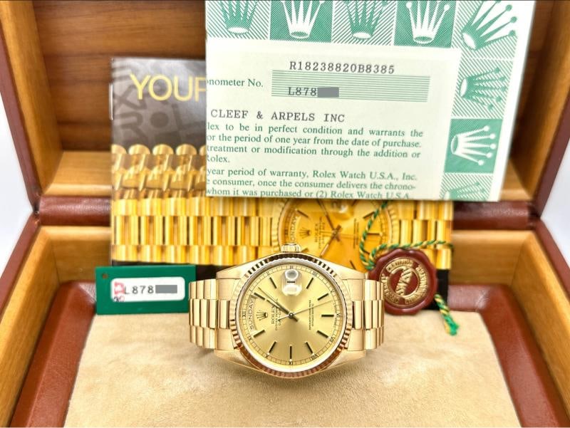Van Cleef & Arpels Rolex Day Date President 18238 VCA 18K Yellow Gold Box Paper - 2