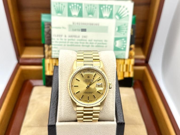 Van Cleef & Arpels Rolex Day Date President 18238 VCA 18K Yellow Gold Box Paper - 6
