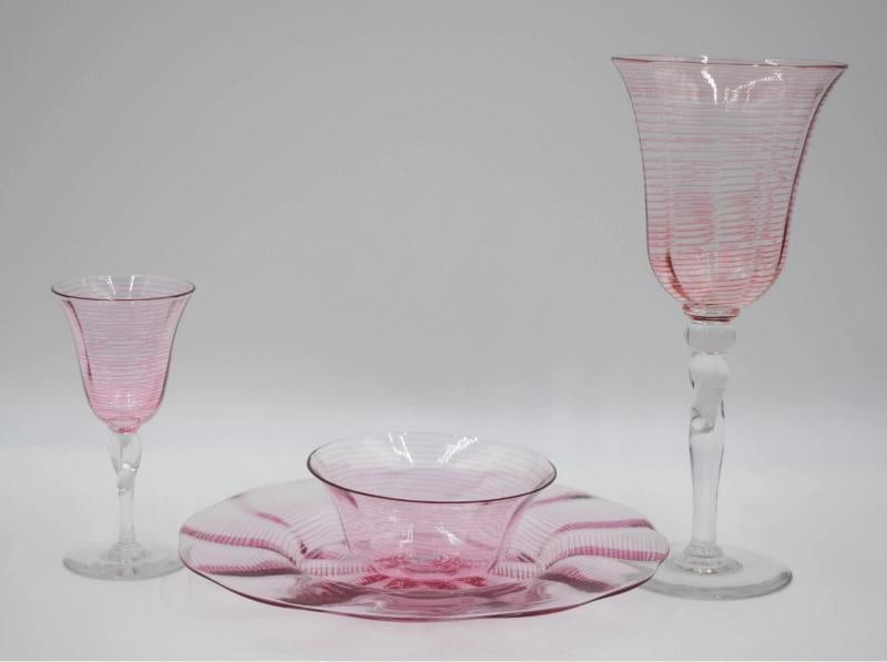 Libbey Nash Rare Pink Talisman 3 pc set Goblet, Wine, Bowl & Dessert Plate (1 of 8)