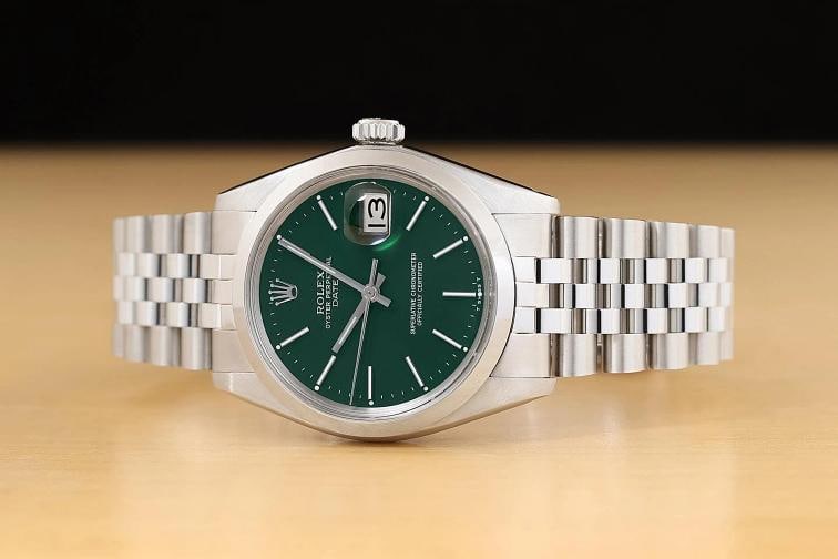 ROLEX OYSTER PERPETUAL DATE 1500 GREEN DIAL SMOOTH BEZEL STEEL 34MM WATCH - 3