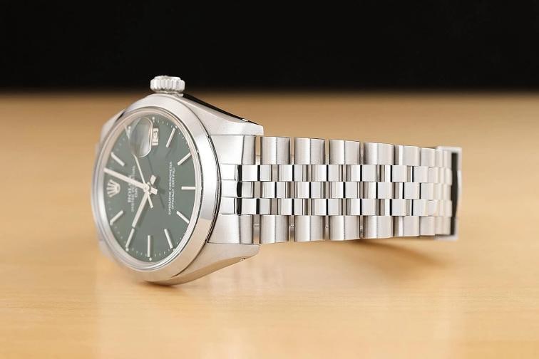 ROLEX OYSTER PERPETUAL DATE 1500 GREEN DIAL SMOOTH BEZEL STEEL 34MM WATCH - 4