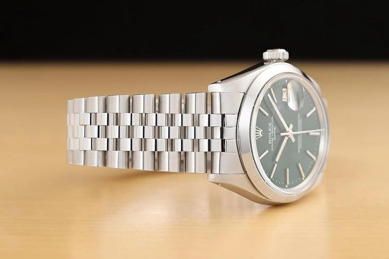 ROLEX OYSTER PERPETUAL DATE 1500 GREEN DIAL SMOOTH BEZEL STEEL 34MM WATCH - 7