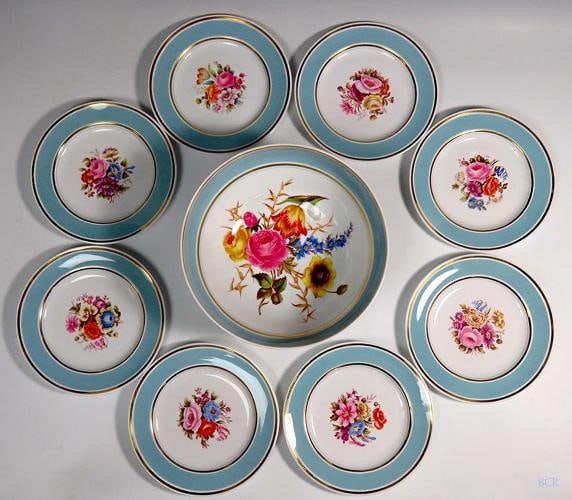 1920s-1930s Spode Copeland 9pc Porcelain Dessert Fruit Set Plates Large Bowl: Condition: Used: An item that has been used previously. The item may have some signs of cosmetic wear, but is fully operational and functions as intended. This item may be a floor model or store