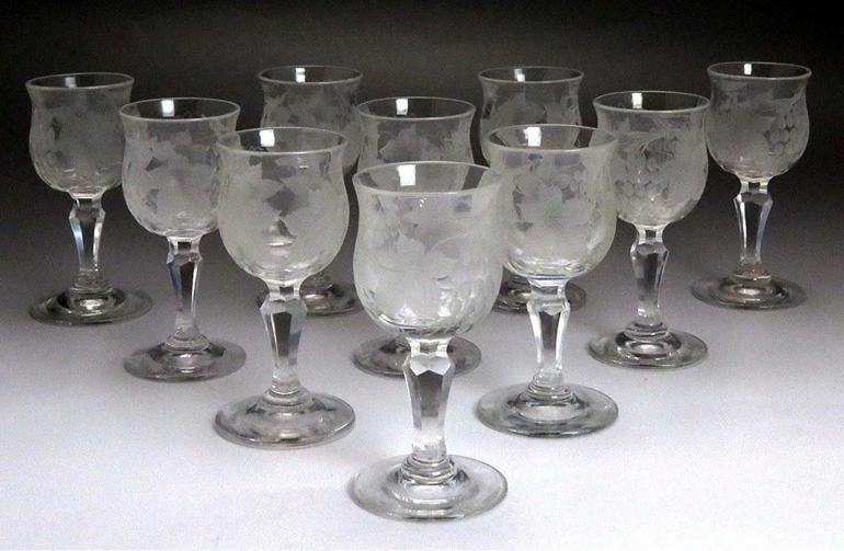 Antique c1870 10 American Cut Frosted Hand Blown Grape Cordial Glasses: Condition: Used: An item that has been used previously. The item may have some signs of cosmetic wear, but is fully operational and functions as intended. This item may be a floor model or store