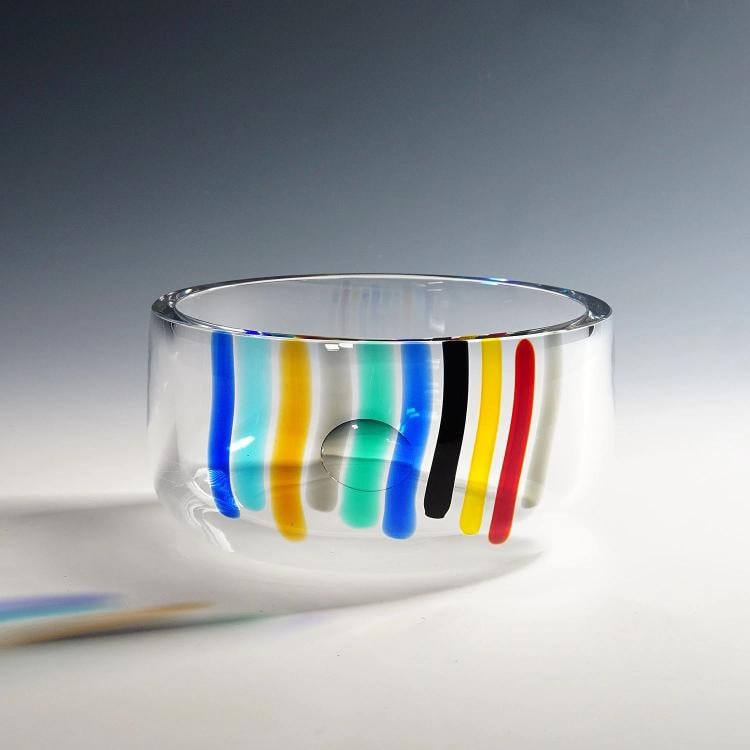 Large 'Color Waterfall' Art Glass Bowl by Ferro & Lazzarini, Murano 1980s (1 of 5)