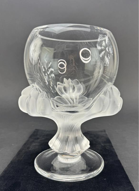 Beautiful Signed Lalique France Art Glass Bagheera Lion Paw Vase (1 of 6)