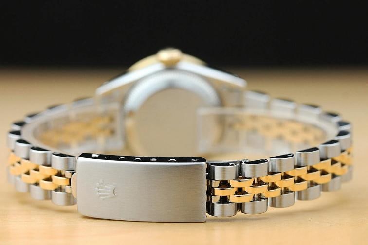 ROLEX LADIES DATEJUST 18K YELLOW GOLD DIAMOND SAPPHIRE STEEL BLUE DIAL WATCH - 6