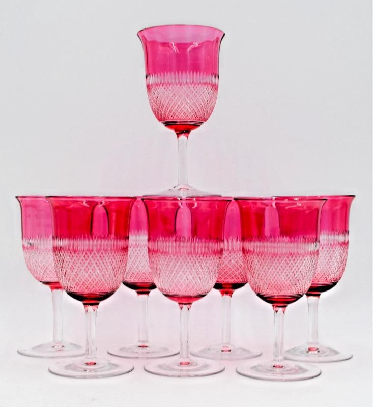 Set of 8 Cranberry Cut to Clear Glass Small Wines - ABP - Very Fine (1 of 7)
