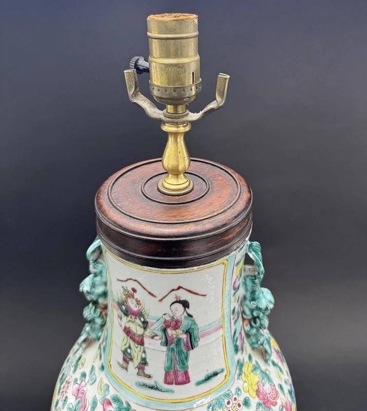Impressive 19thc Chinese Export Famille Rose Mandarin Vase Large Lamp - 10