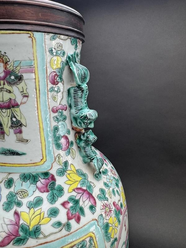 Impressive 19thc Chinese Export Famille Rose Mandarin Vase Large Lamp - 4