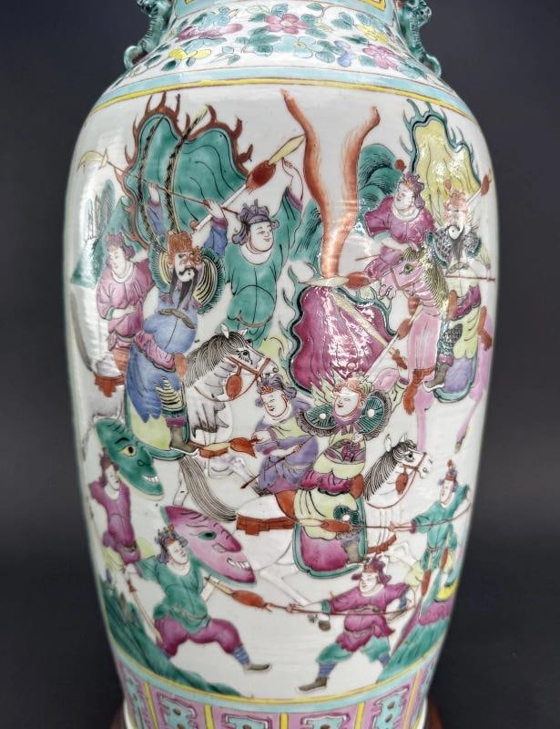 Impressive 19thc Chinese Export Famille Rose Mandarin Vase Large Lamp - 6