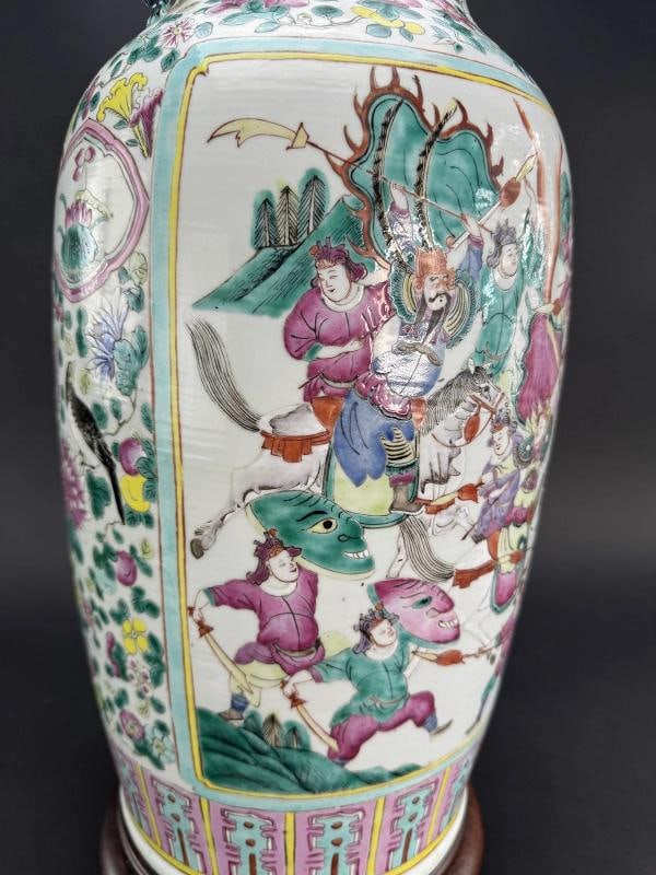 Impressive 19thc Chinese Export Famille Rose Mandarin Vase Large Lamp - 7