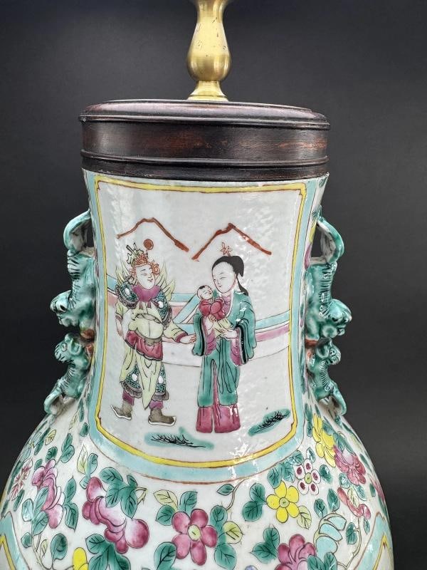 Impressive 19thc Chinese Export Famille Rose Mandarin Vase Large Lamp - 9