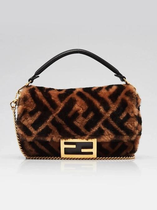 Fendi Tan/Black Shearling Macro FF 1974 Diagonal Mini Baguette Crossbody Bag ...: Condition: Pre-owned - Good,Brand: Fendi,Exterior Material: Wool,Style: Clutches,Crossbody Bags,Evening Bags,Everyday Bags,Exterior Color: Brown,Department: Women,Country of Origin: Italy Low Estimat
