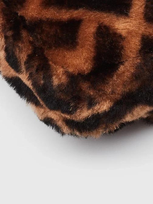 Fendi Tan/Black Shearling Macro FF 1974 Diagonal Mini Baguette Crossbody Bag ... - 4