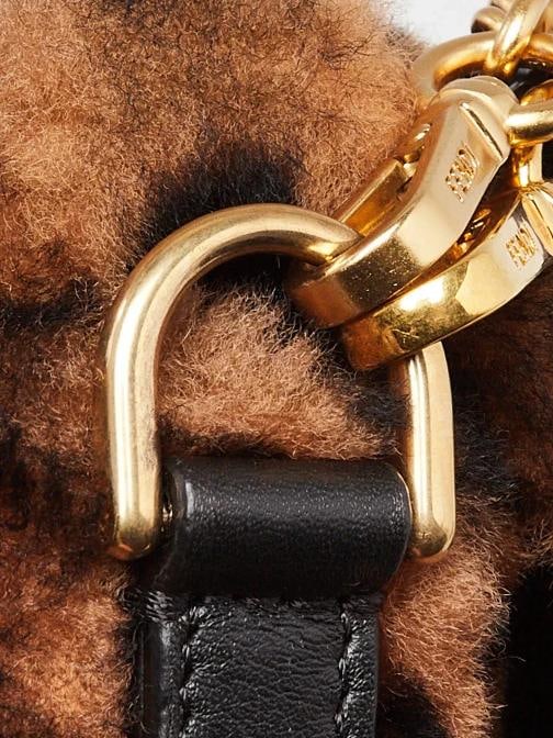 Fendi Tan/Black Shearling Macro FF 1974 Diagonal Mini Baguette Crossbody Bag ... - 6