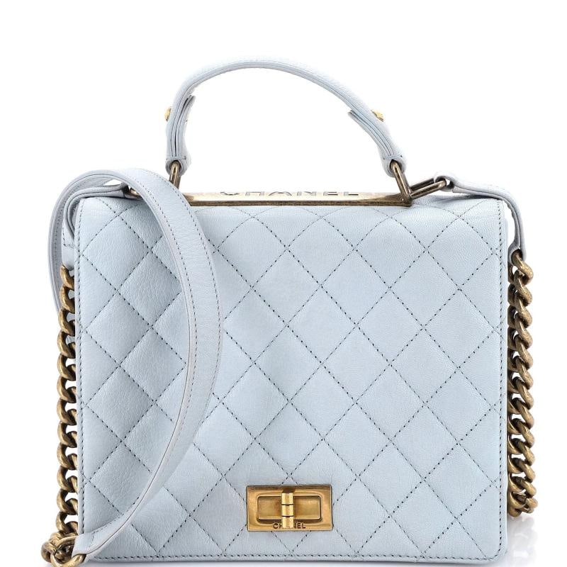 Chanel Rita Top Handle Flap Bag Quilted Goatskin Large: Condition: Pre-owned - Fair,Brand: Chanel,Exterior Material: Leather,Style: Top Handle,Exterior Color: Blue,Department: Women,Size: Large Low Estimate: 3000.00 High Estimate: 4000.00