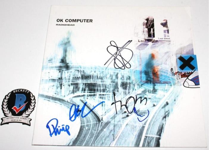 RADIOHEAD BAND SIGNED 'OK COMPUTER' ALBUM VINYL RECORD BECKETT COA THOM YORKE x5 (1 of 7)