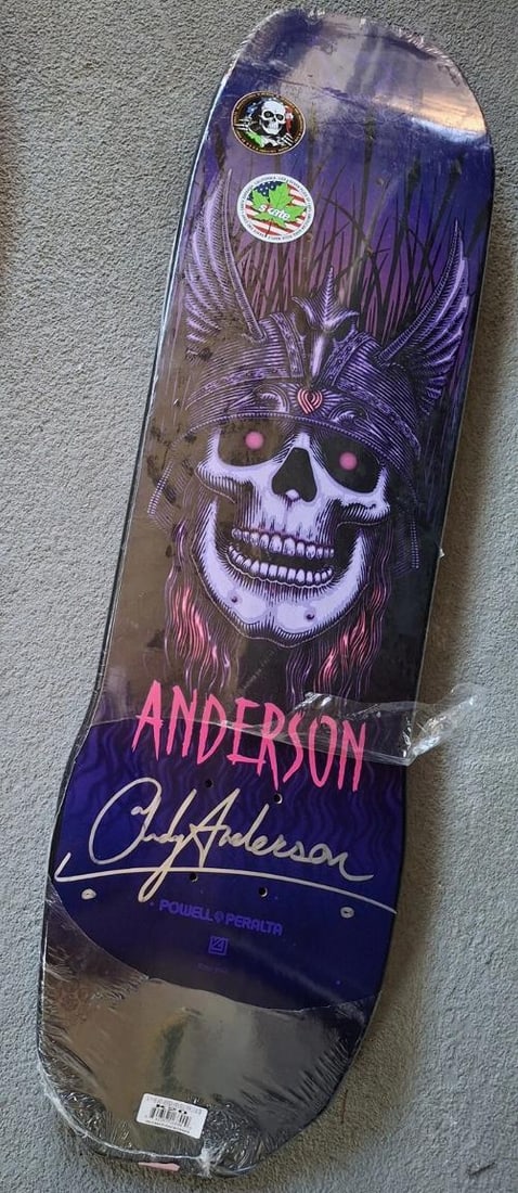Andy ANDERSON Heron Skull Purple 8.45 Powell Peralta Signed Skateboard Deck (1 of 6)