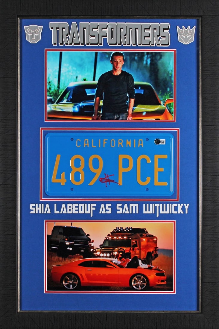 Shia LaBeouf Transformers Authentic Signed & Framed License Plate BAS Witnessed (1 of 2)