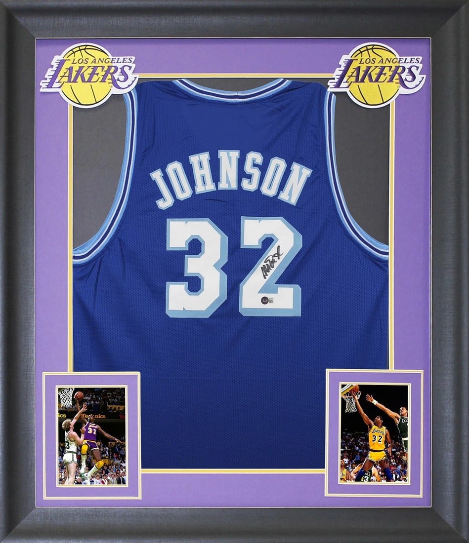 Magic Johnson Authentic Signed Blue TB Pro Style Framed Jersey BAS Witnessed (1 of 1)