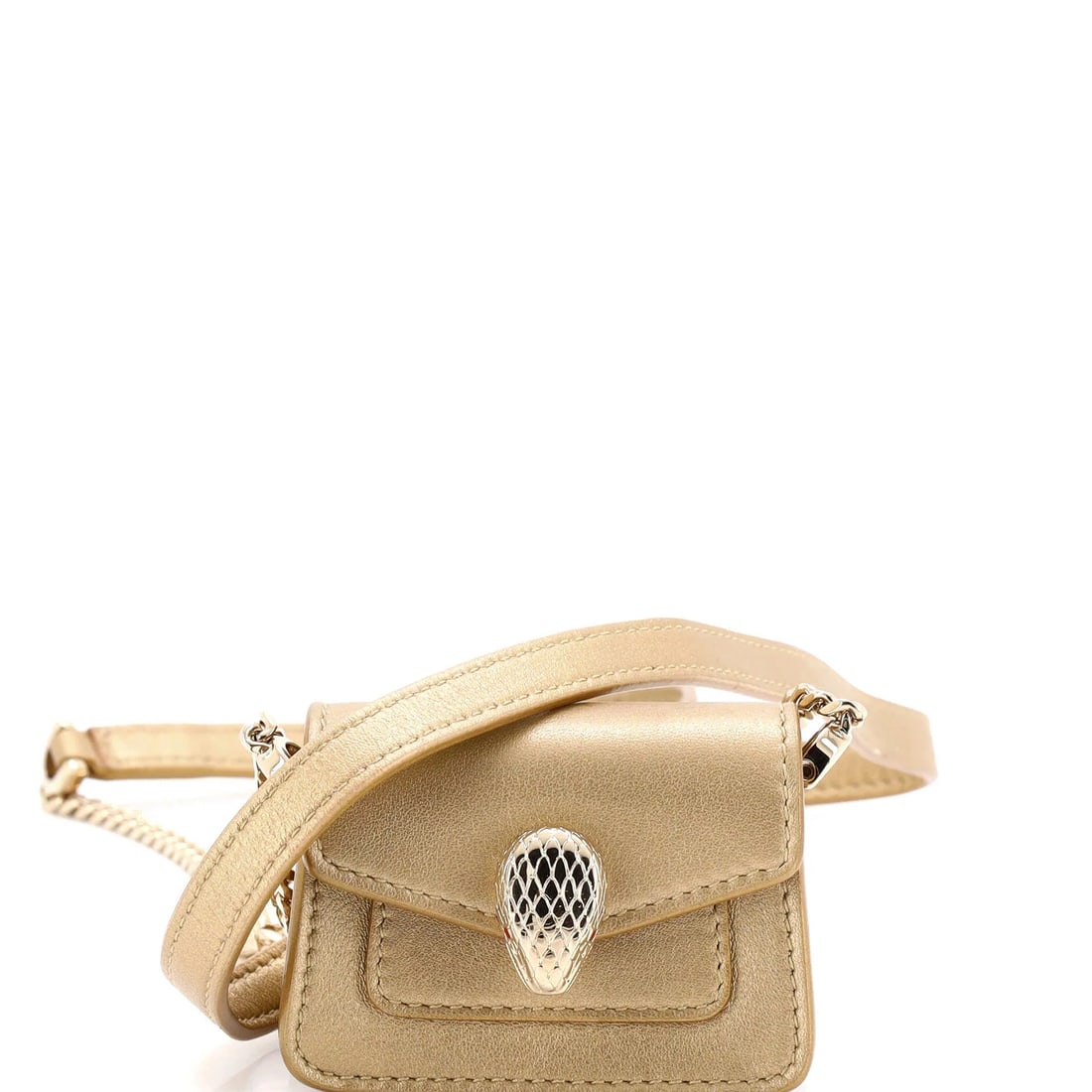 Bvlgari Serpenti Forever Shoulder Bag Metallic Leather Micro: Condition: Pre-owned - Excellent,Brand: Bvlgari,Exterior Material: Leather,Style: Shoulder Bags,Exterior Color: Gold,Department: Women,Size: MicroCondition: Great. Exterior: minor scuffs |