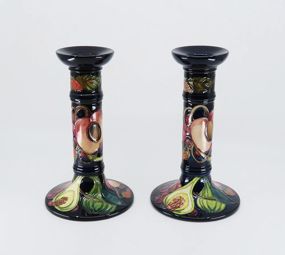 Superb Pair Contemporary Moorcroft Queen's Choice Fig Fruit Candlesticks (1 of 6)